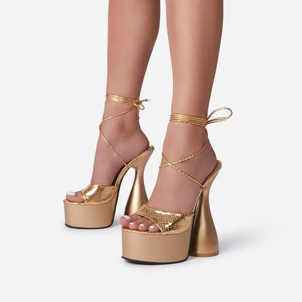 LEMONADE Bite Me Lace Up Platform Statement Heel Sandals