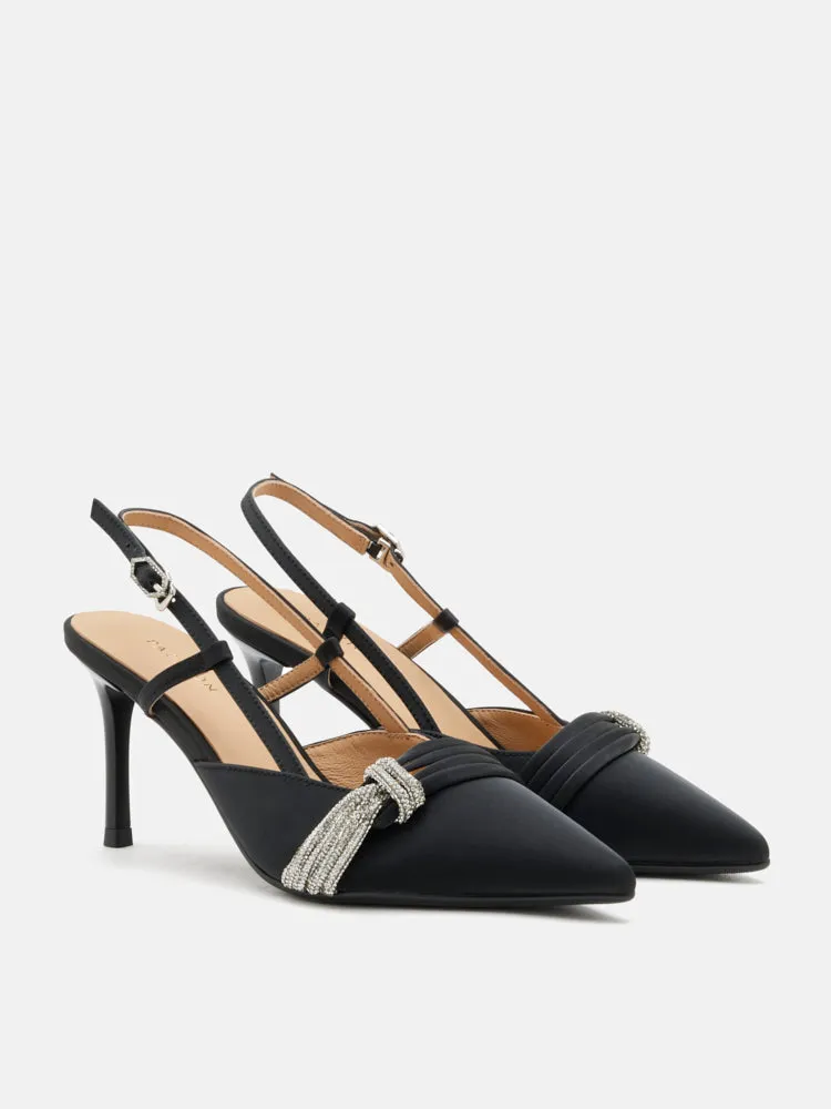 Madeleine Crystal Embellished Silk Slingback Heels