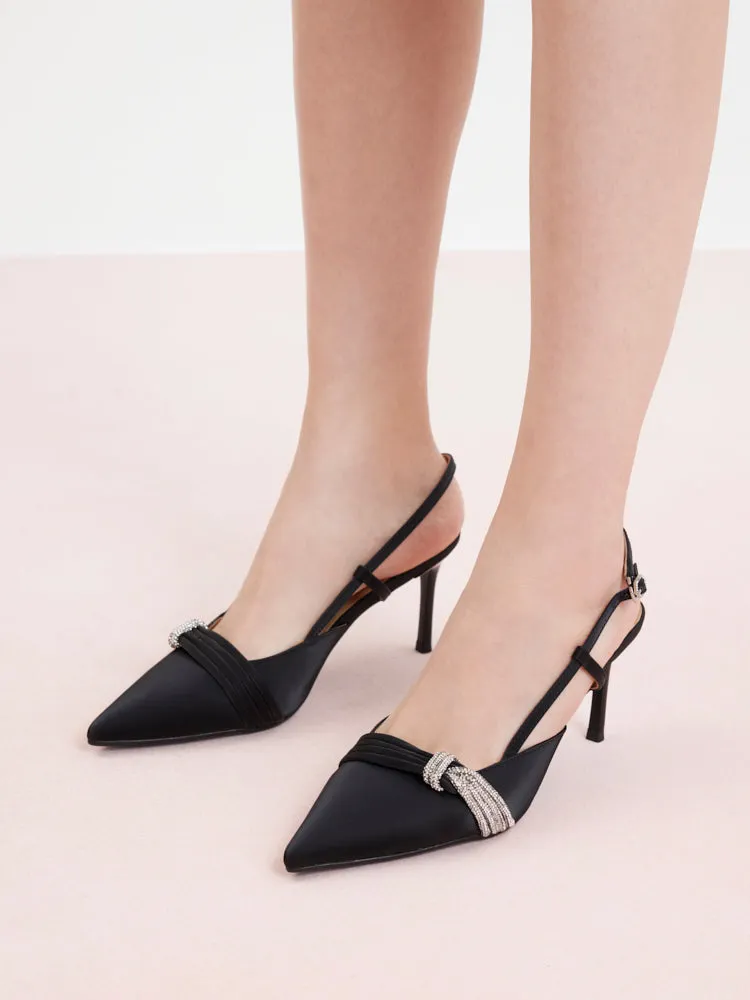Madeleine Crystal Embellished Silk Slingback Heels