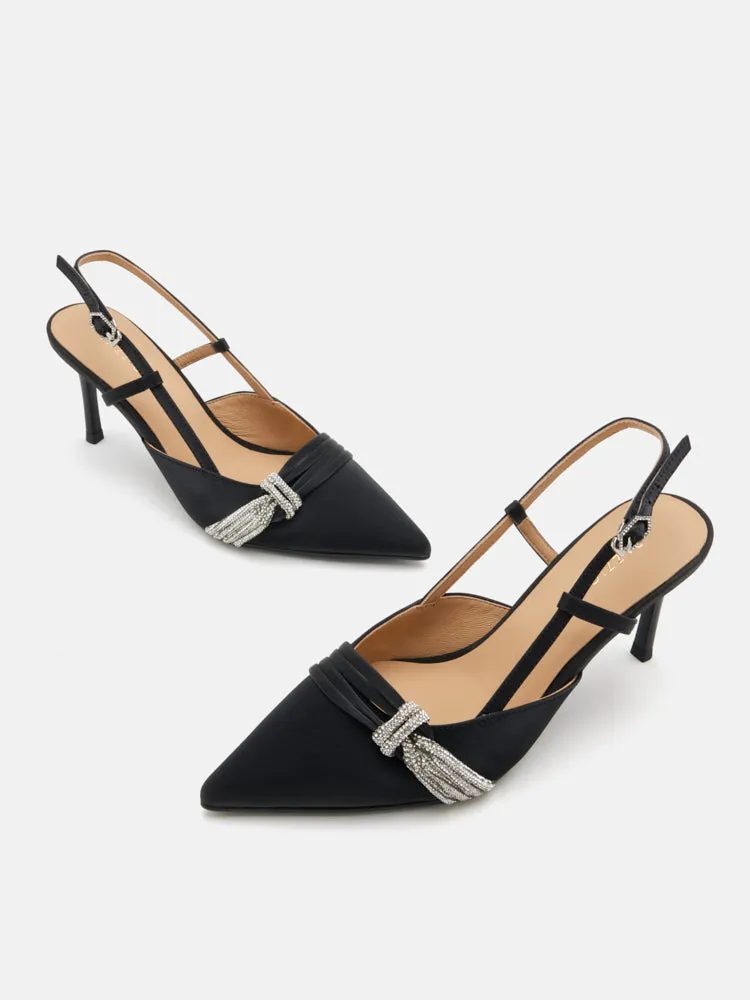 Madeleine Crystal Embellished Silk Slingback Heels