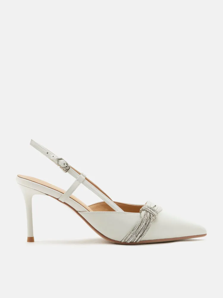 Madeleine Crystal Embellished Silk Slingback Heels