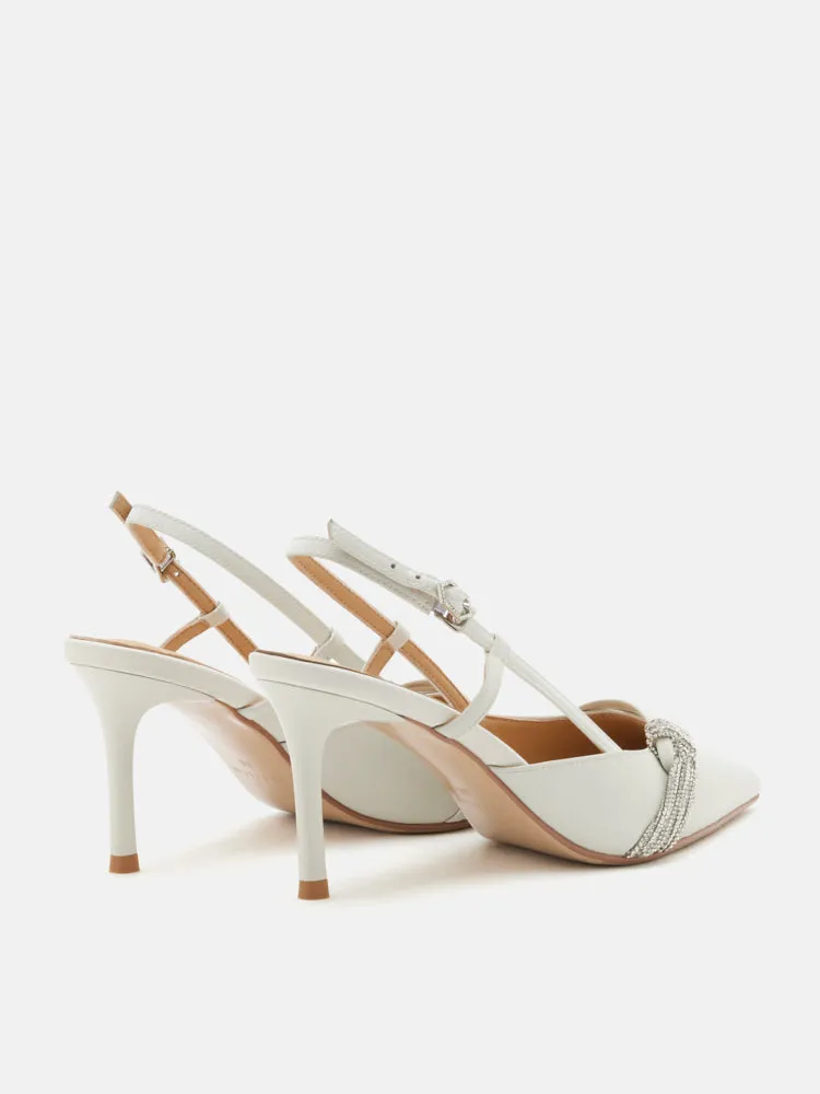 Madeleine Crystal Embellished Silk Slingback Heels