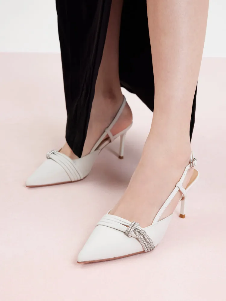 Madeleine Crystal Embellished Silk Slingback Heels