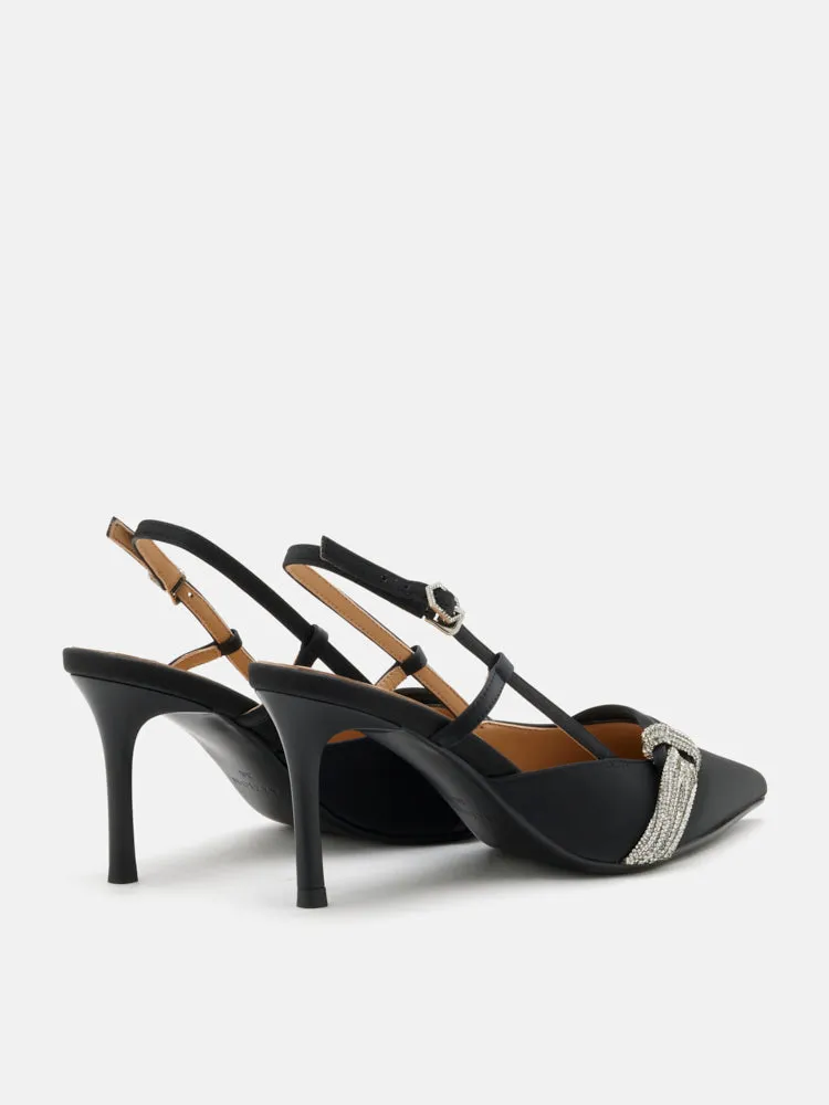 Madeleine Crystal Embellished Silk Slingback Heels