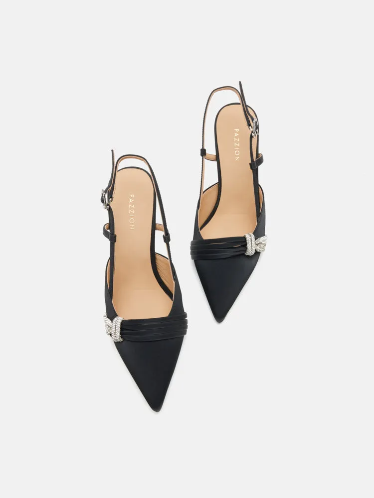 Madeleine Crystal Embellished Silk Slingback Heels