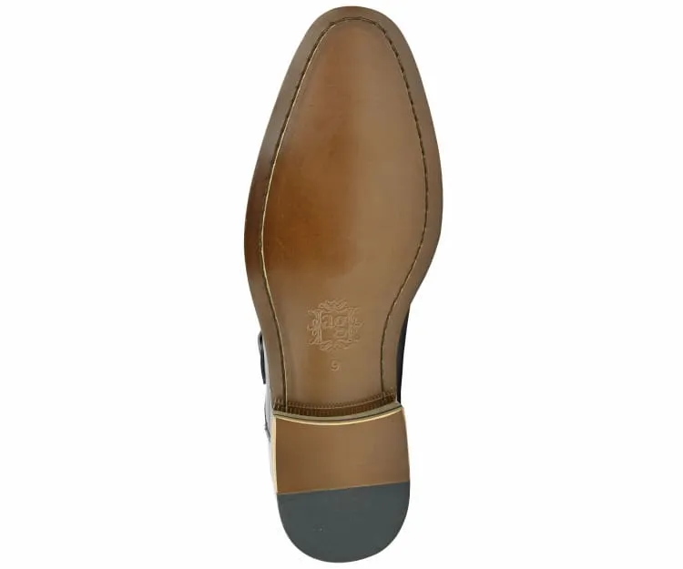 Men's Ag1101 Tan Monkstrap Shoes Calf Leather Brogue Design