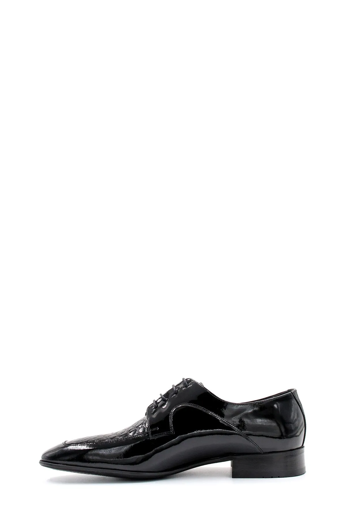 Men's Black Patent Leather Derby Shoes with Croc-Embossed Detailing - Wessi