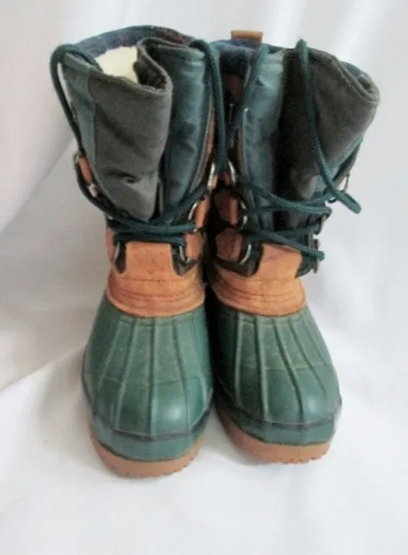 Mens EDDIE BAUER Handcrafted Leather Duck Boot Trail Hiking Snow Lined 5 GREEN