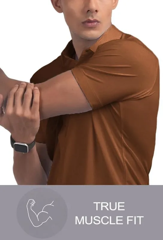Men??s Muscle Fit Dress Shirts Athletic Slim Fit Short Sleeve Stretch Casual Button Down Shirt