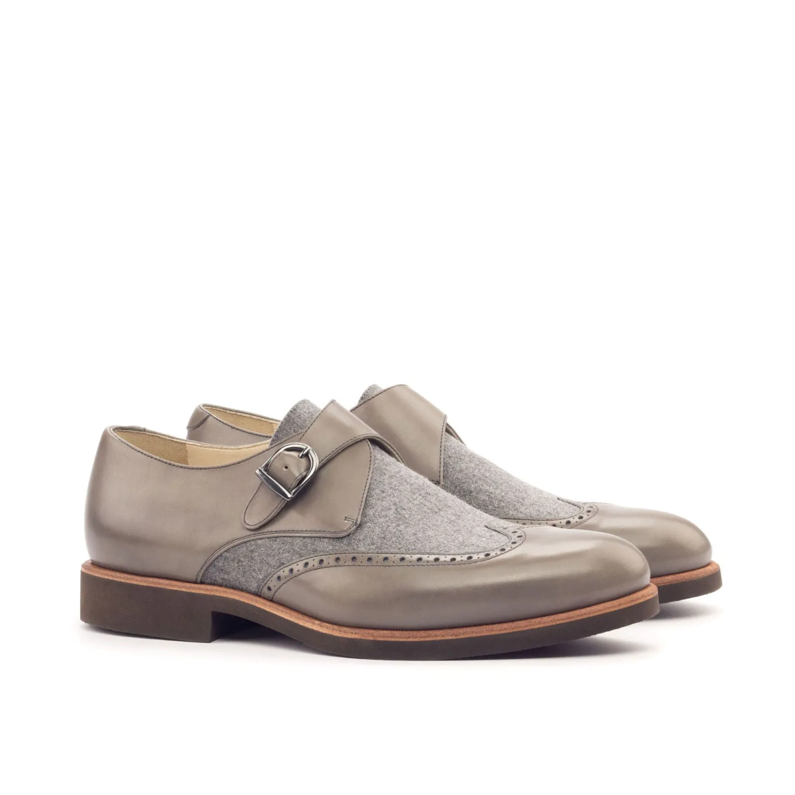 Men's Single Monk Leather Shoes Wide Plus Size Grey 3103