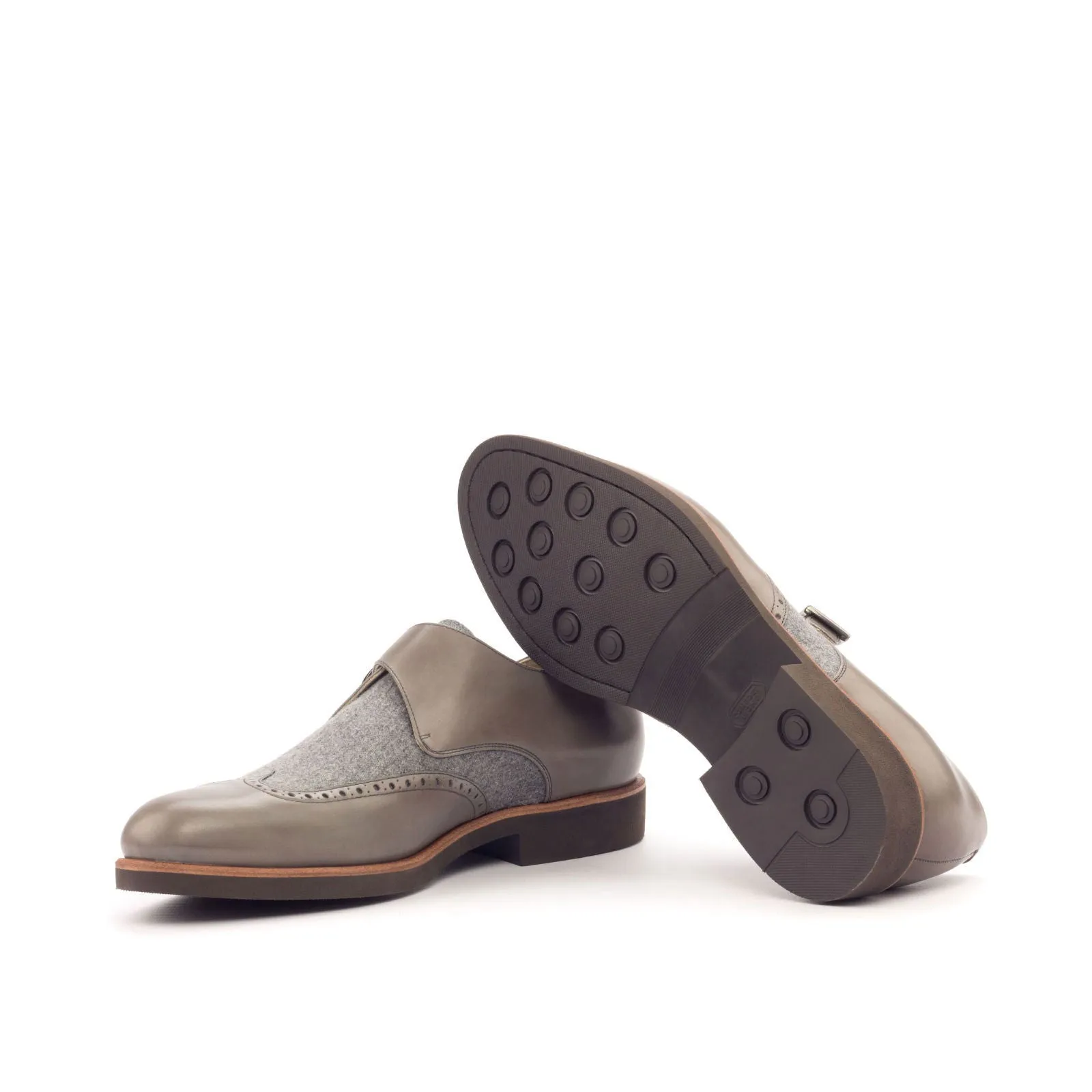 Men's Single Monk Leather Shoes Wide Plus Size Grey 3103