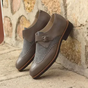 Men's Single Monk Leather Shoes Wide Plus Size Grey 3103