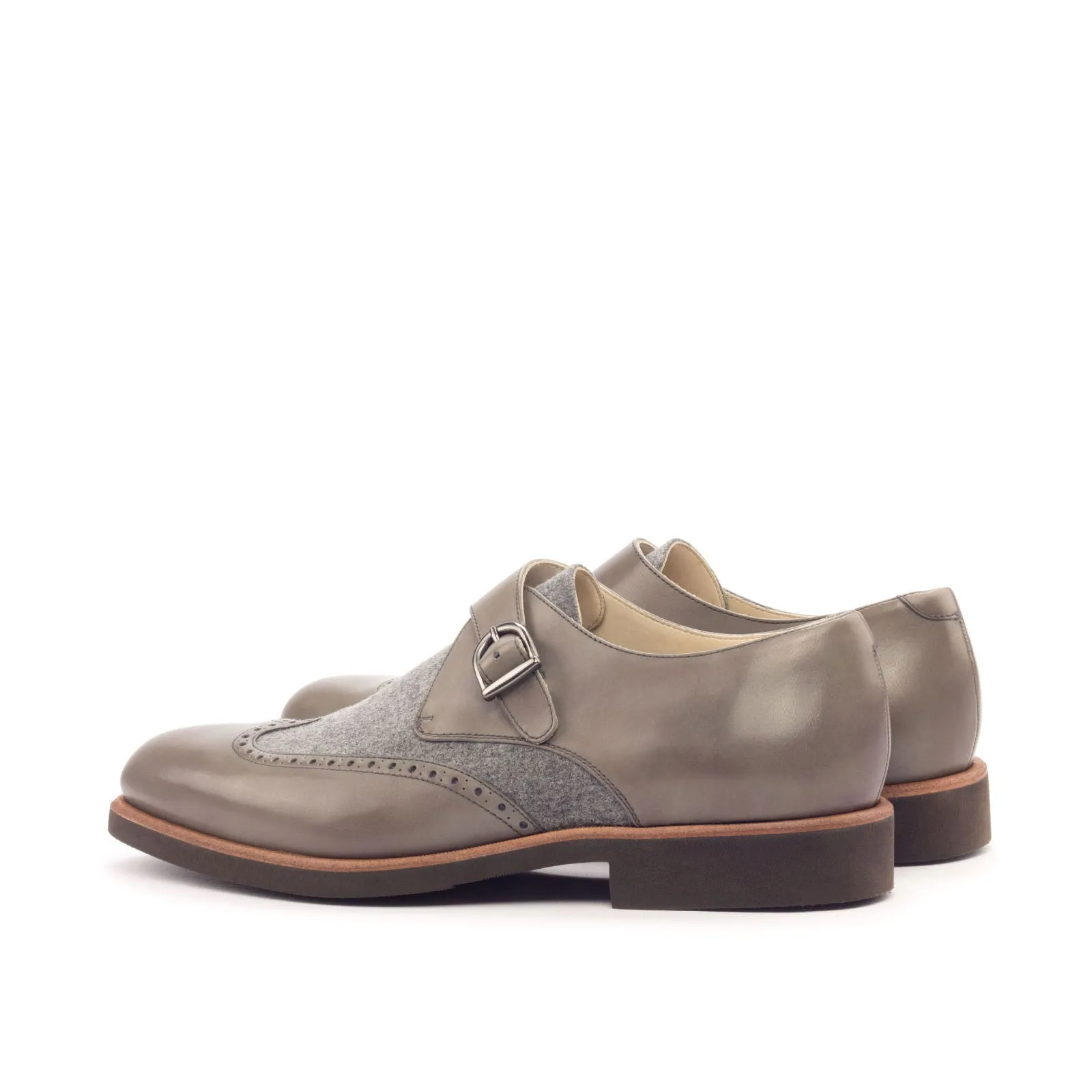 Men's Single Monk Leather Shoes Wide Plus Size Grey 3103