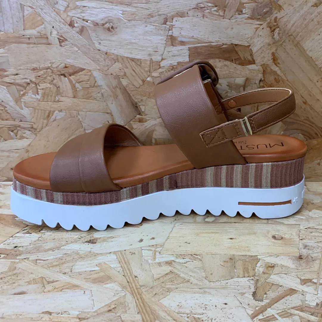 Mustang Womens Fashion Platform Sandals - Cognac