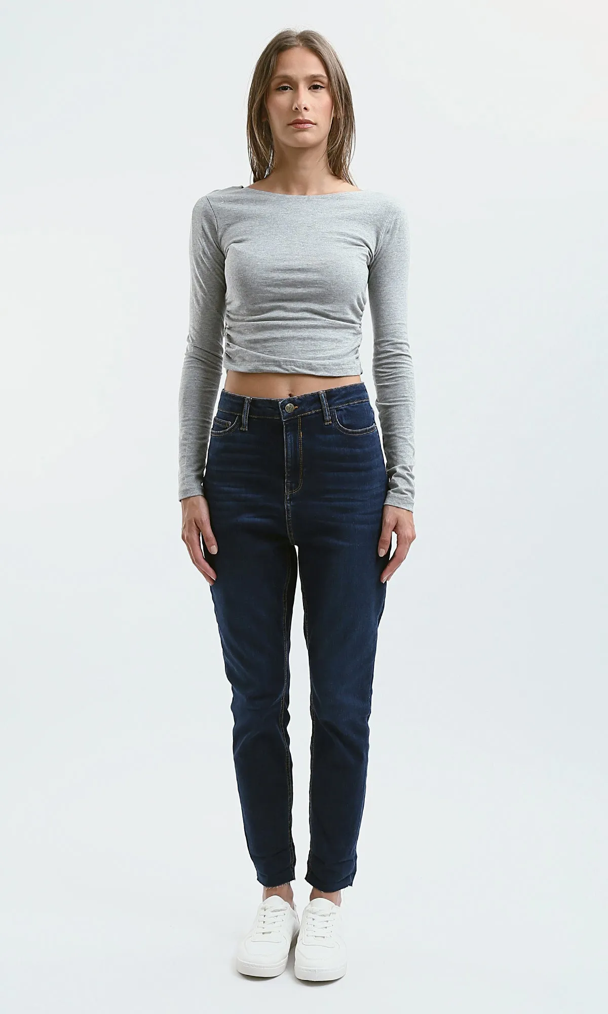O187841 Heather Light Grey Slip On Cropped Top
