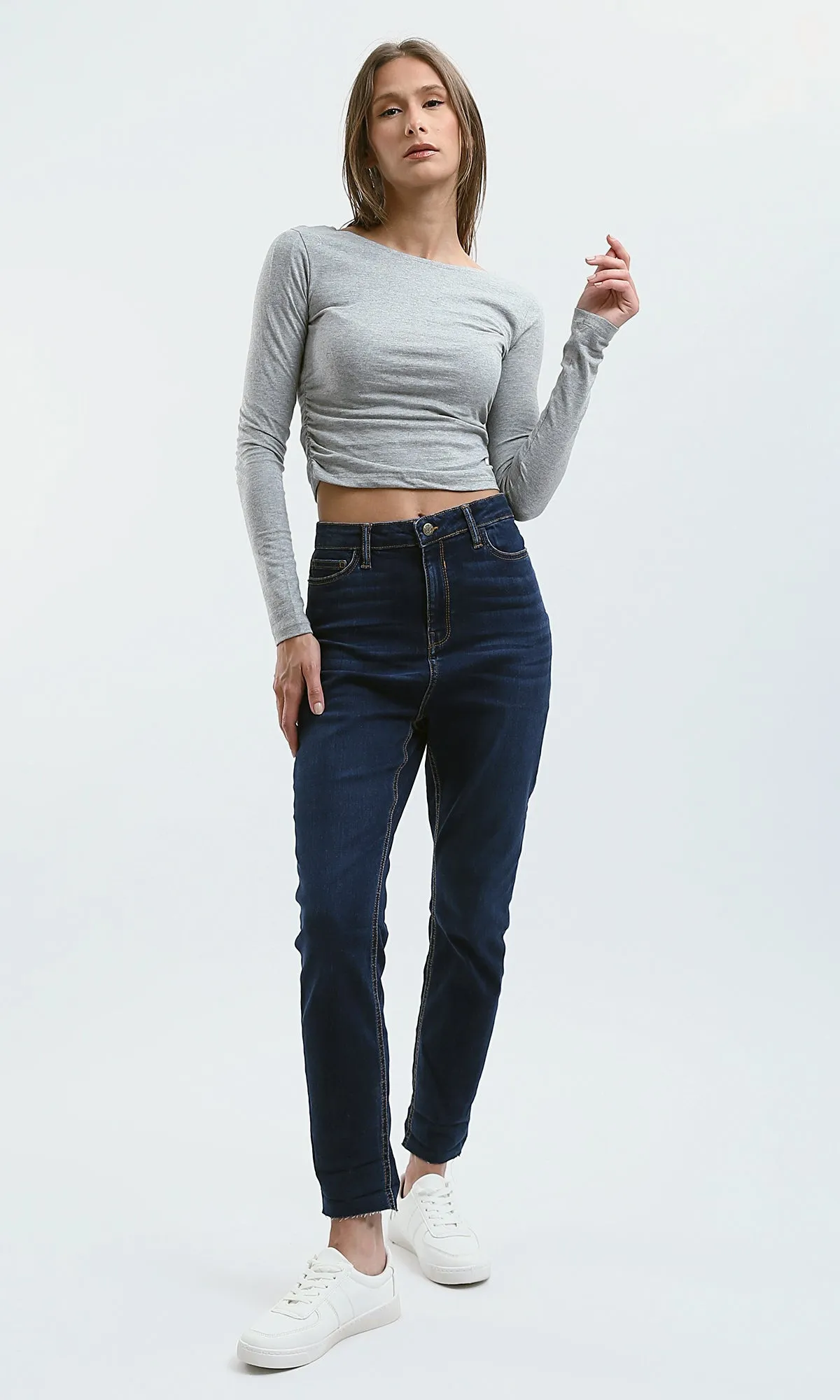 O187841 Heather Light Grey Slip On Cropped Top