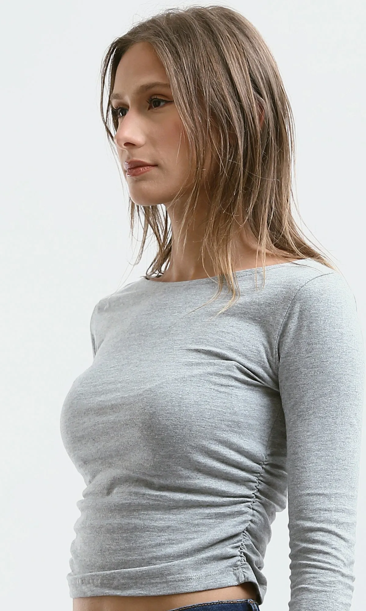 O187841 Heather Light Grey Slip On Cropped Top