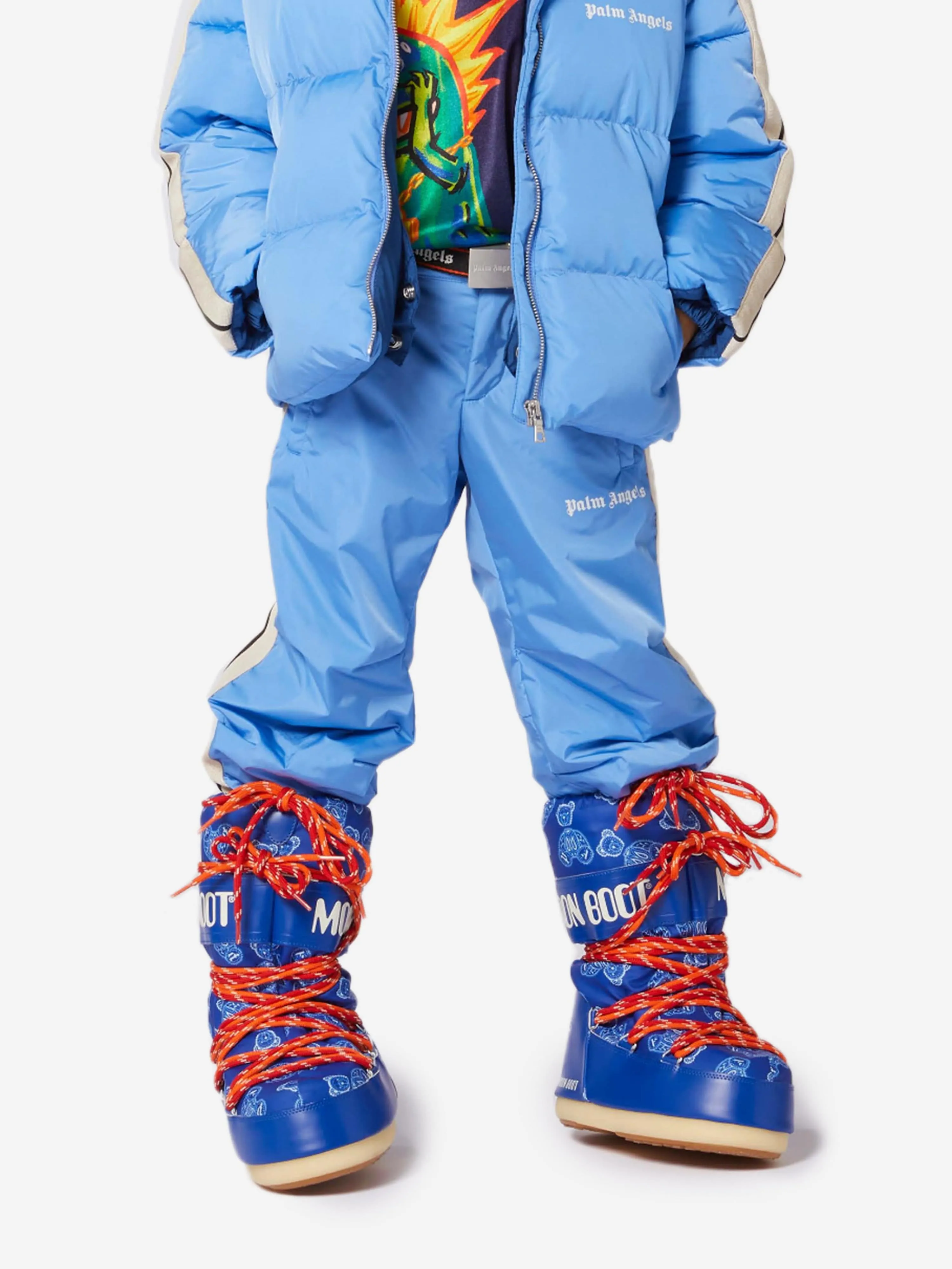 Palm Angels Boys Paisley Bears Moon Boots in Blue