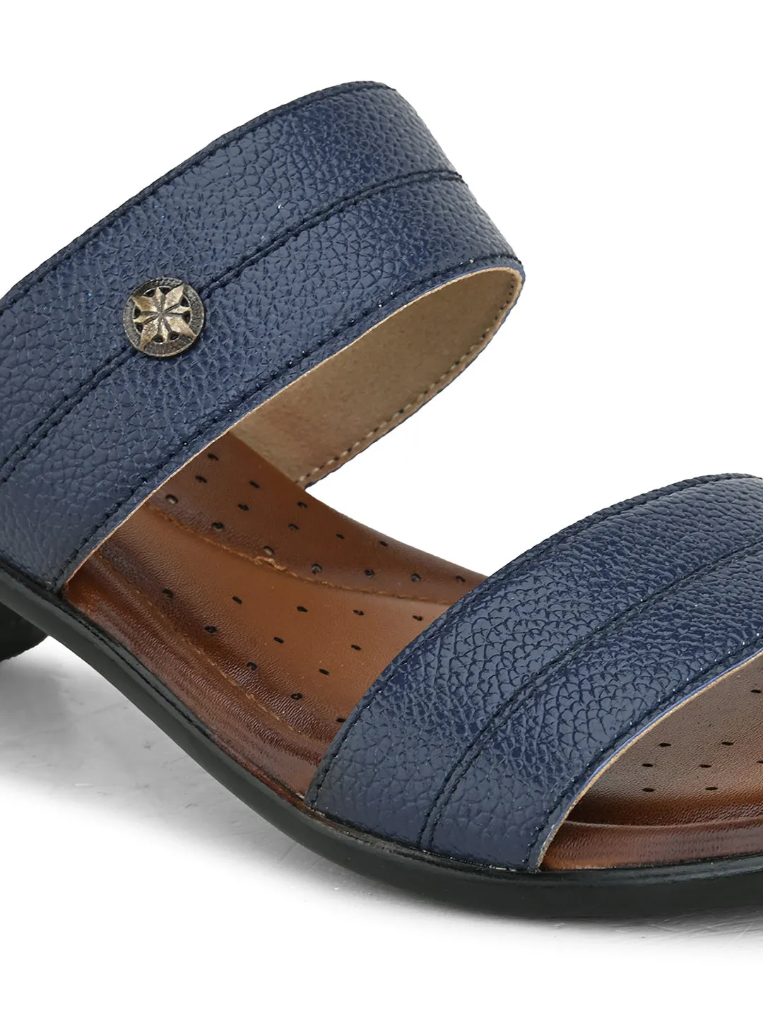 Pelle Albero Women's Blue Leather Slip-On Block Heel Sandals