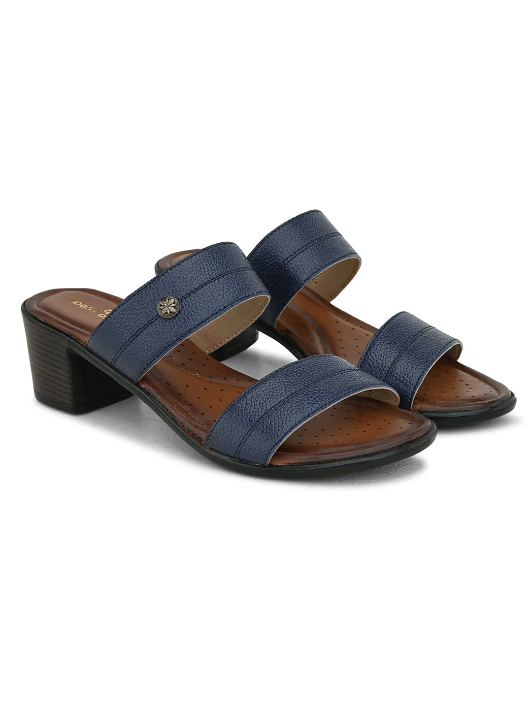 Pelle Albero Women's Blue Leather Slip-On Block Heel Sandals