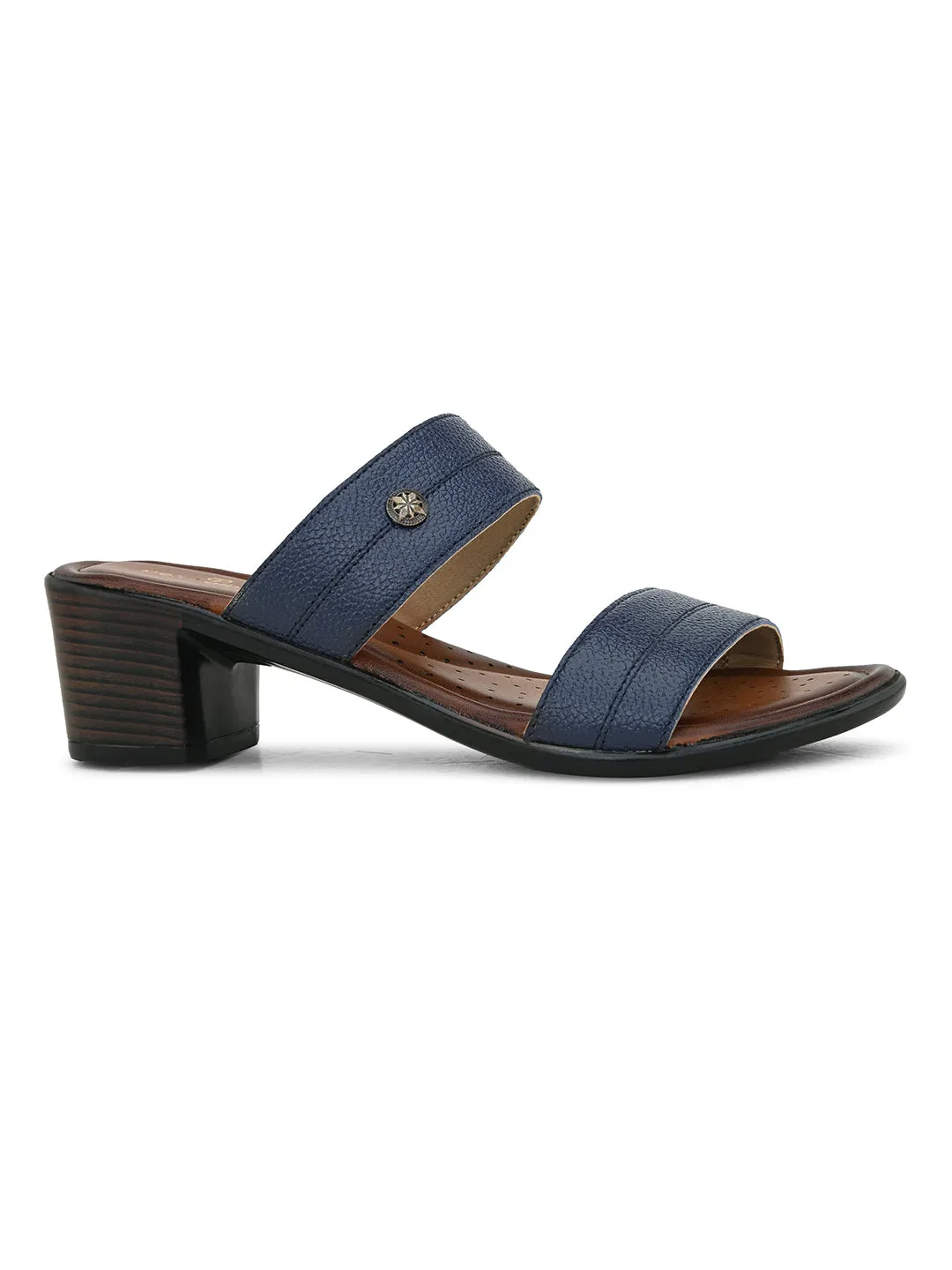 Pelle Albero Women's Blue Leather Slip-On Block Heel Sandals