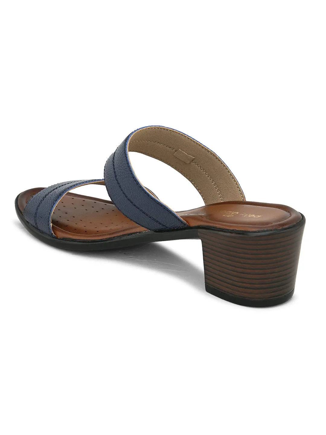 Pelle Albero Women's Blue Leather Slip-On Block Heel Sandals