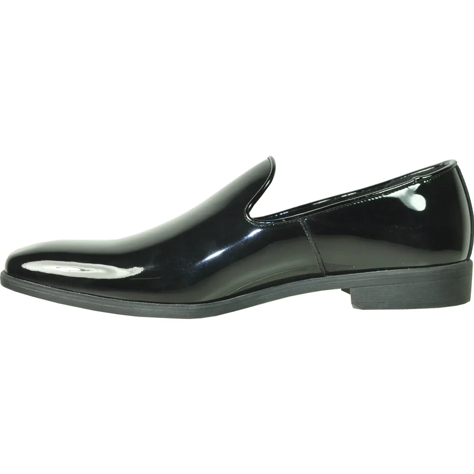 "Black Men's Classic Patent Loafer - Plain Toe Slip-On Tuxedo Shoe"