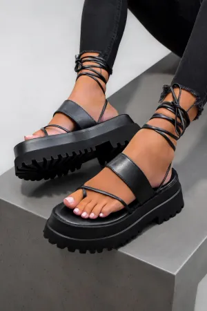 SHANIA Toe post Chunky Sandals - Black PU