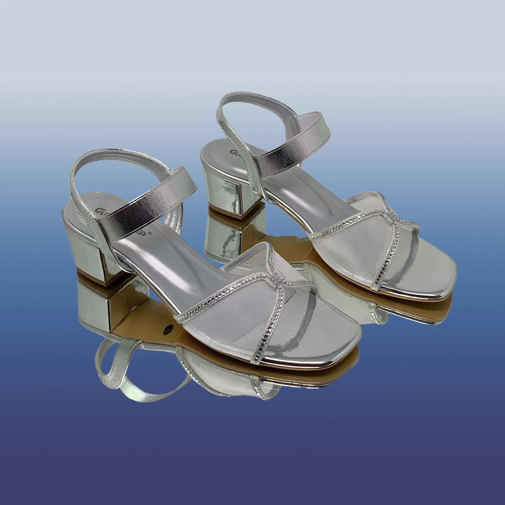 Silver Mesh Block Heels