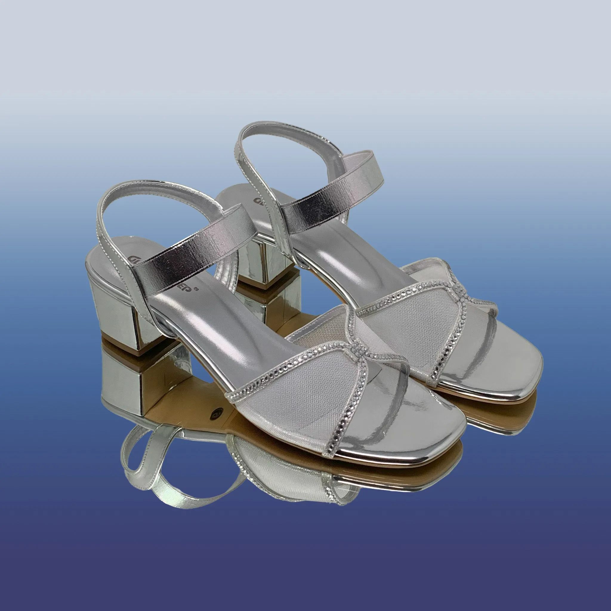 Silver Mesh Block Heels