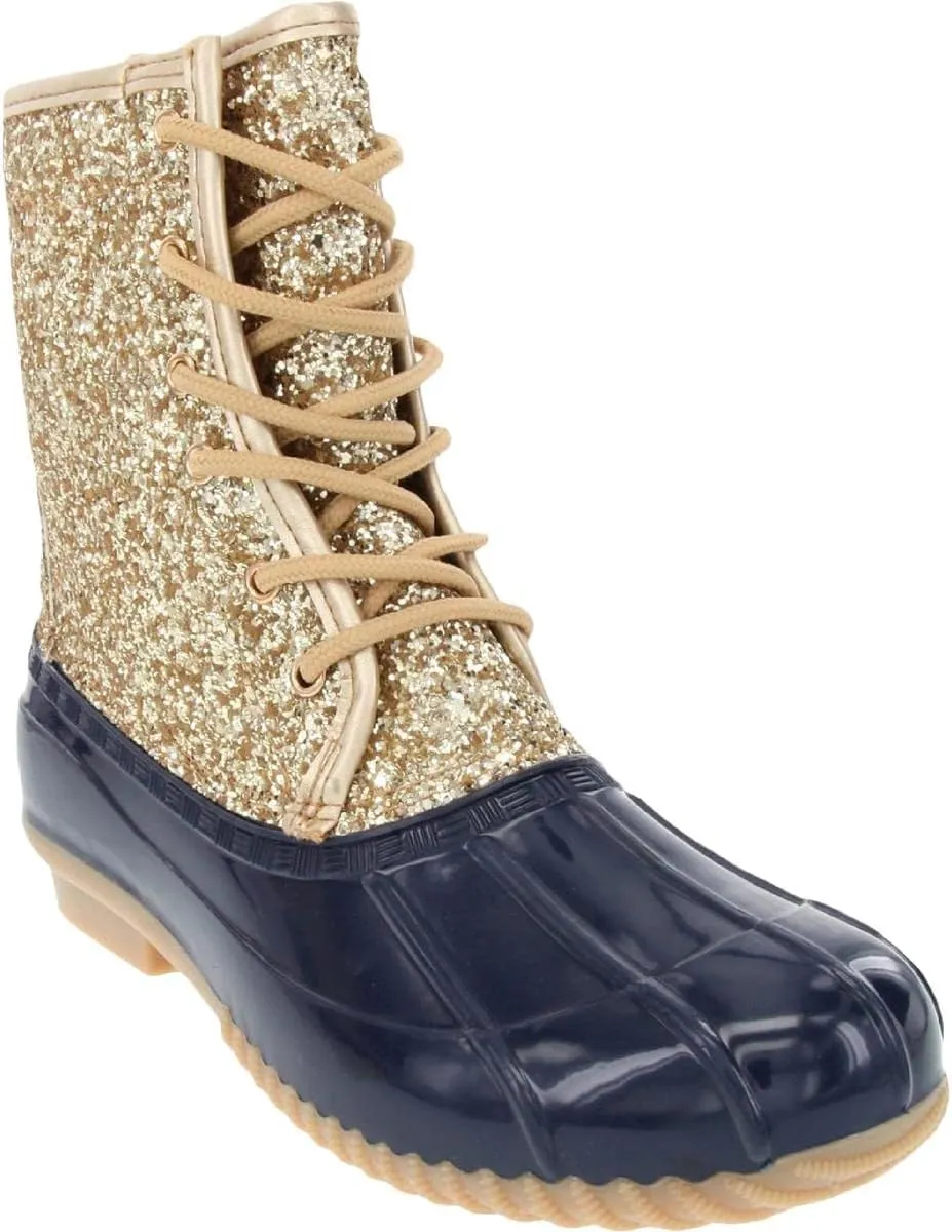 Sugar Women's Skylar Insulated Snow Duck Boots  Color Gold Glitter/Navy Size 9M