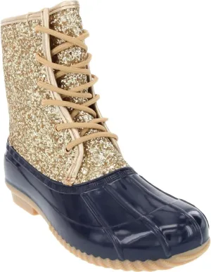 Sugar Women's Skylar Insulated Snow Duck Boots  Color Gold Glitter/Navy Size 9M