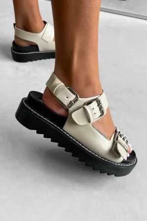 TAKE IT Chunky Gladiator Buckle Sandals - Beige PU
