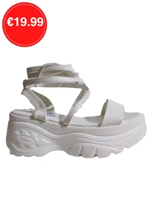 White Ankle Strap Lace Up Chunky Sandals