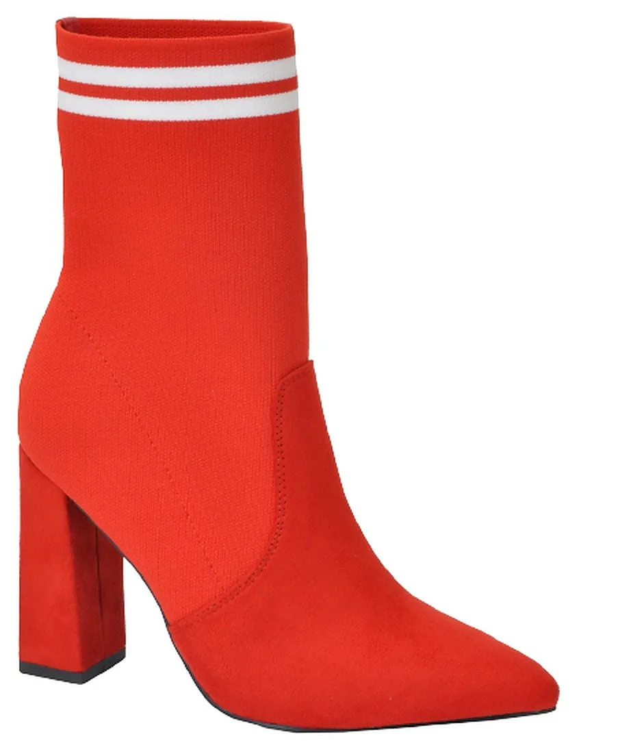 Women Pointed Toe Chunky High Heel Ankle Socks Boots Booties Tira-1 By X2B Ankle socks