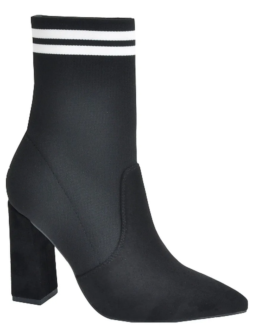 Women Pointed Toe Chunky High Heel Ankle Socks Boots Booties Tira-1 By X2B Ankle socks