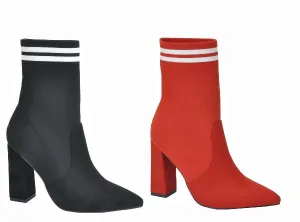 Women Pointed Toe Chunky High Heel Ankle Socks Boots Booties Tira-1 By X2B Ankle socks